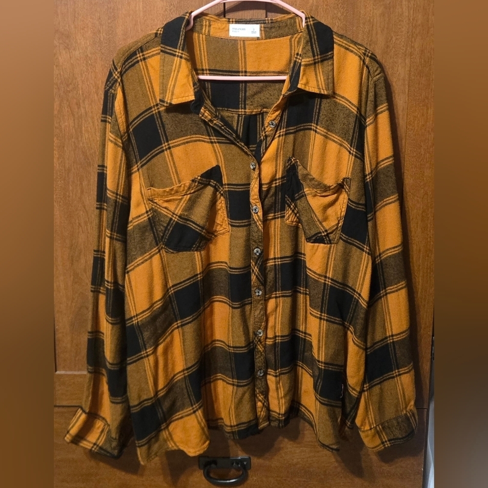 Maurices Mustard and Black Plaid Shirt